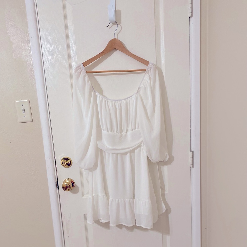 Womens Bell Sleeve Tie Back Dress Ruffled Off Shoulder A-Line Vintage Mini Dress